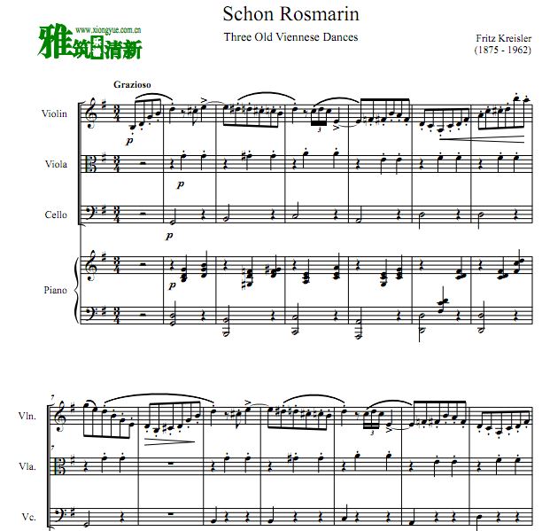 Schon Rosmarin 美丽的罗斯玛琳小提中提大提钢琴四重奏谱