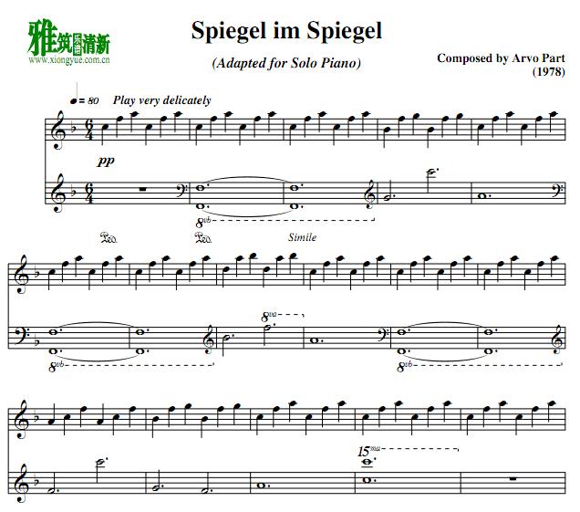 阿沃帕特 镜中之镜 Arvo Part - Spiegel Im Spiegel钢琴谱