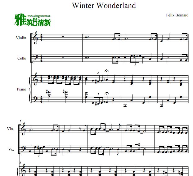 Winter Wonderland小提琴大提琴钢琴合奏谱