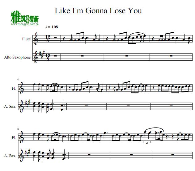 Like I'm Gonna Lose You 长笛萨克斯二重奏谱