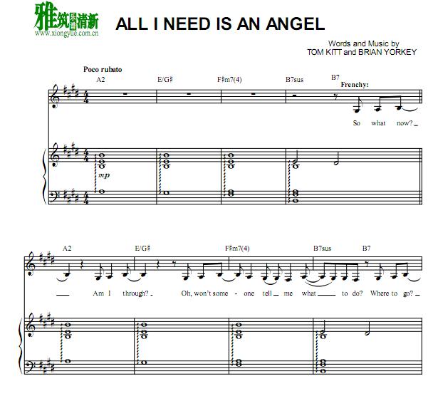 GREASE LIVE!  - All I Need Is an Angel 钢琴伴奏谱