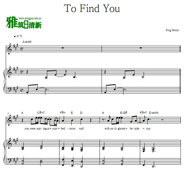 Sing Street - To Find You 正谱 歌谱 钢琴谱