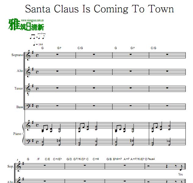 Santa claus is Coming To Town 钢伴四声部合唱谱