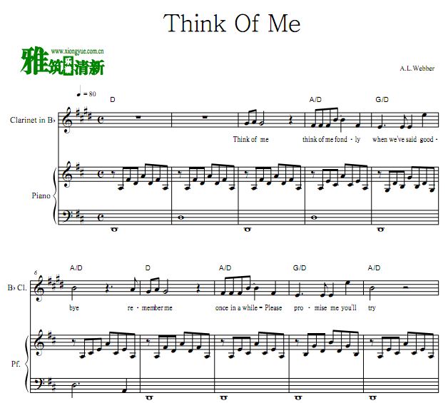 Think Of Me 单簧管谱 钢琴伴奏谱