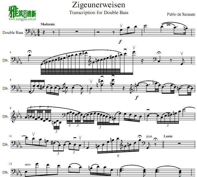 萨拉萨蒂 流浪者之歌 Sarasate-Zigeunerweisen低音提琴谱
