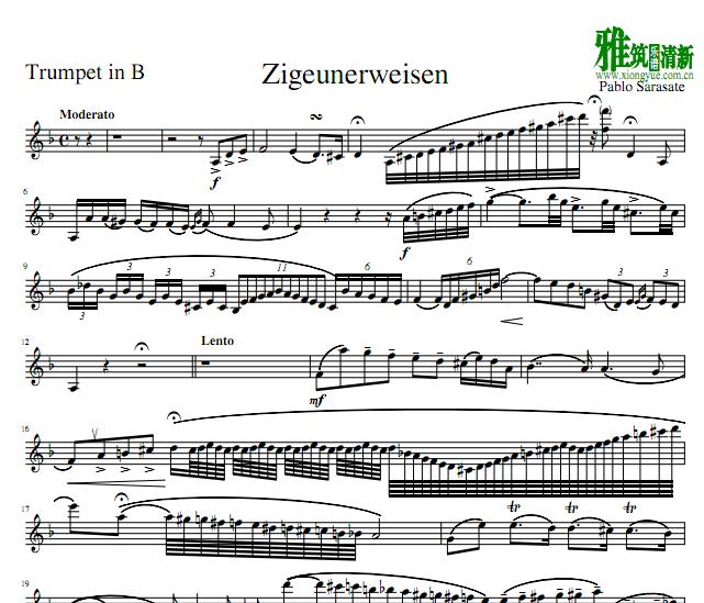 萨拉萨蒂 流浪者之歌 Sarasate-Zigeunerweisen 小号谱
