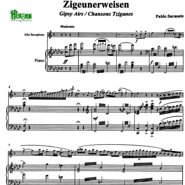 萨拉萨蒂 流浪者之歌 Sarasate-Zigeunerweisen 萨克斯钢琴伴奏谱