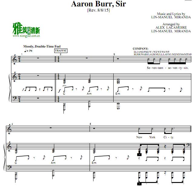 Hamilton汉密尔顿 - Aaron Burr, Sir钢琴伴奏谱