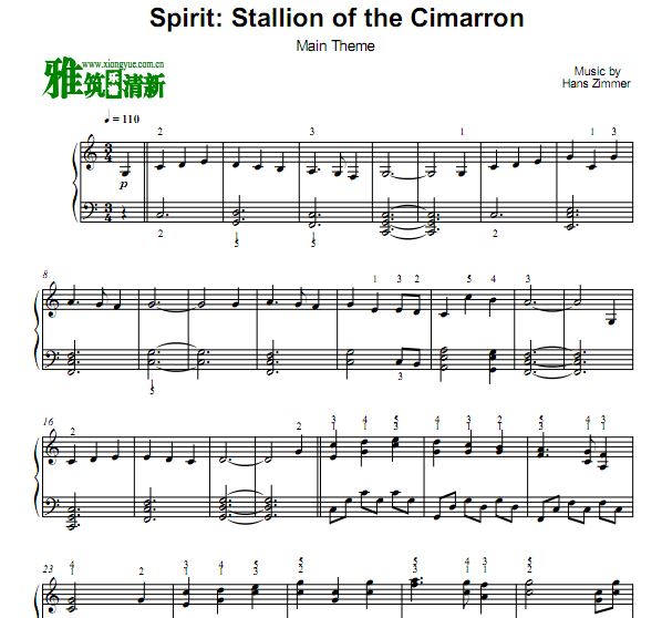 Spirit Stallion of the Cimarron Main Theme钢琴谱