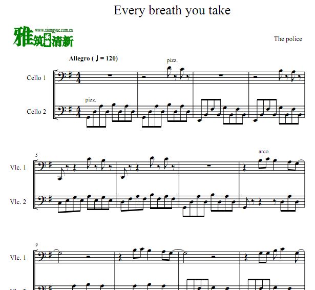 提琴双杰大提琴二重奏谱 - Every Breath You Take大提琴二重奏谱