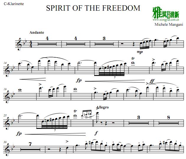 曼加尼Michele Mangani - Spirit of Freedom单簧管谱