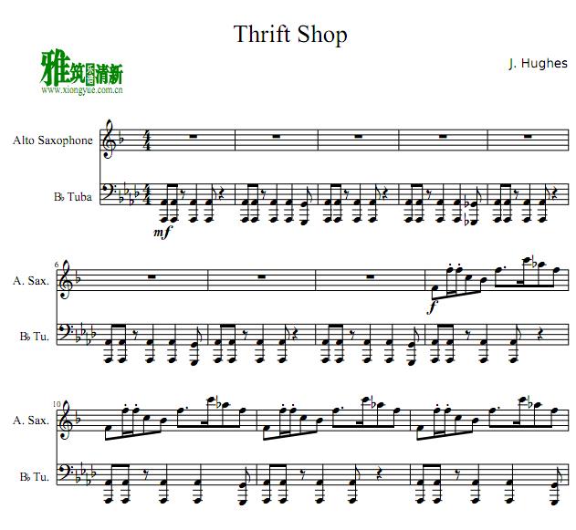 thrift shop萨克斯大号二重奏谱