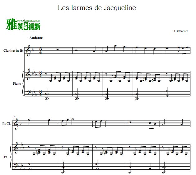 杰奎琳的眼泪 Jacqueline's Tears单簧管钢琴谱