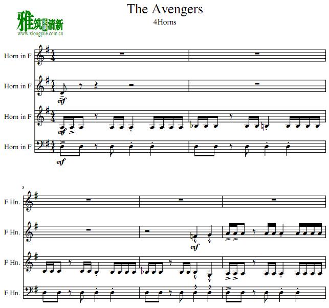 复仇者联盟the Avengers Theme圆号四重奏谱