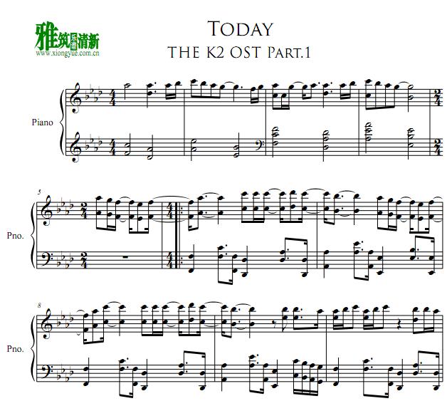 the k2 - today钢琴谱