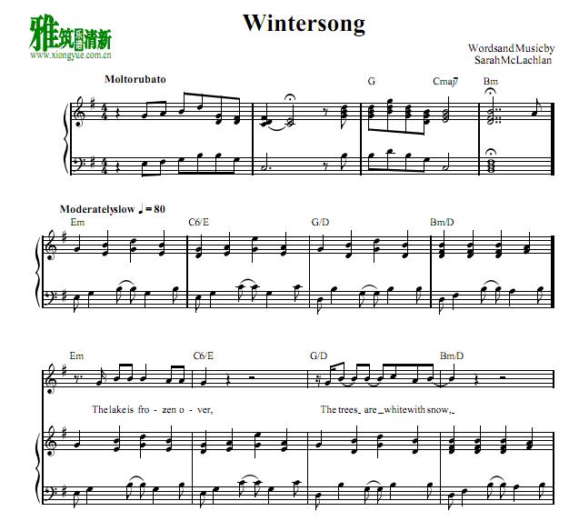 Sarah McLachlan - Wintersong钢琴伴奏谱
