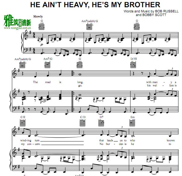 He Ain't Heavy, He's My Brother 正谱 钢琴谱