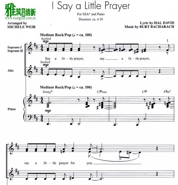 I Say a Little Prayer三声部合唱钢琴伴奏谱 SSA