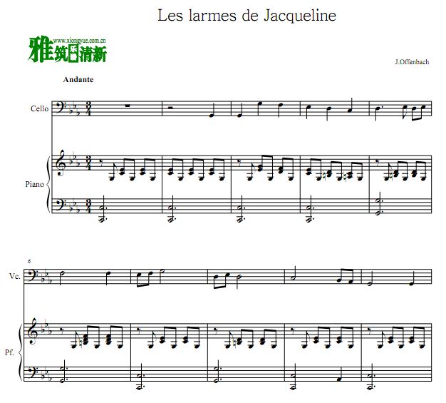 杰奎琳的眼泪 Jacqueline's Tears大提琴钢琴合奏谱