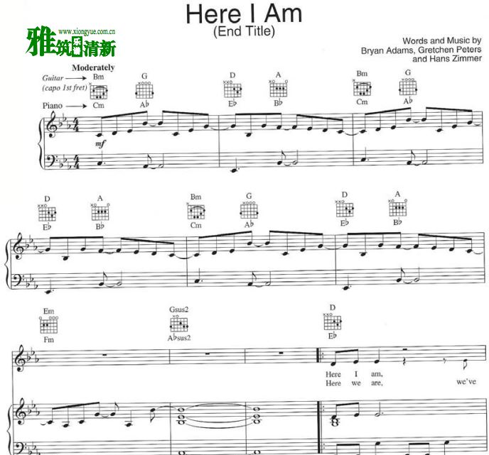 小马王 Here I Am(End Title)正谱 歌谱