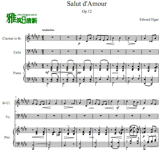 Salut d'amour 单簧管大提琴钢琴三重奏谱
