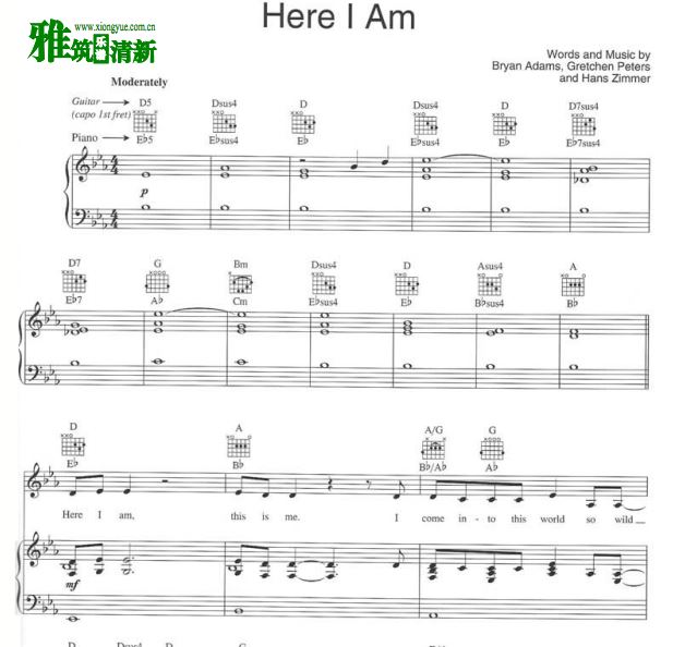 小马王 Here I Am g 正谱 钢琴弹唱谱