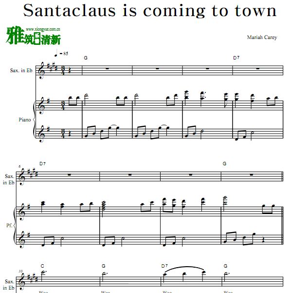 Santa claus is Coming To Town 降E萨克斯钢琴合奏谱