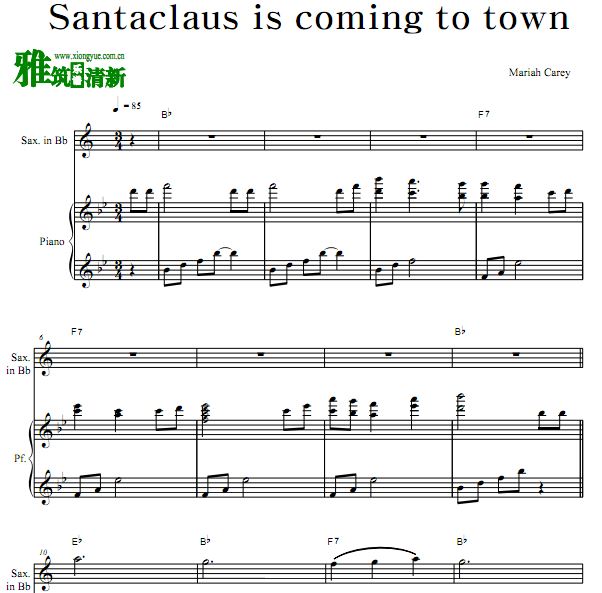 Santa claus is Coming To Town 降B萨克斯钢琴合奏谱