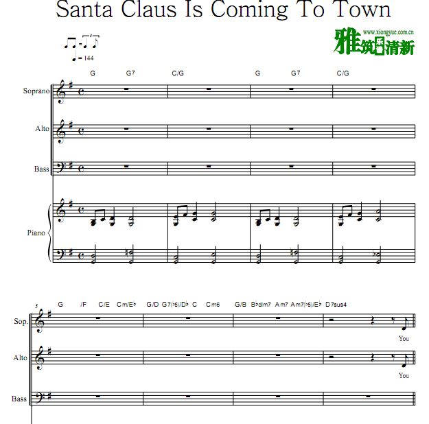 Santa claus is Coming To Town 三声部SAB合唱谱