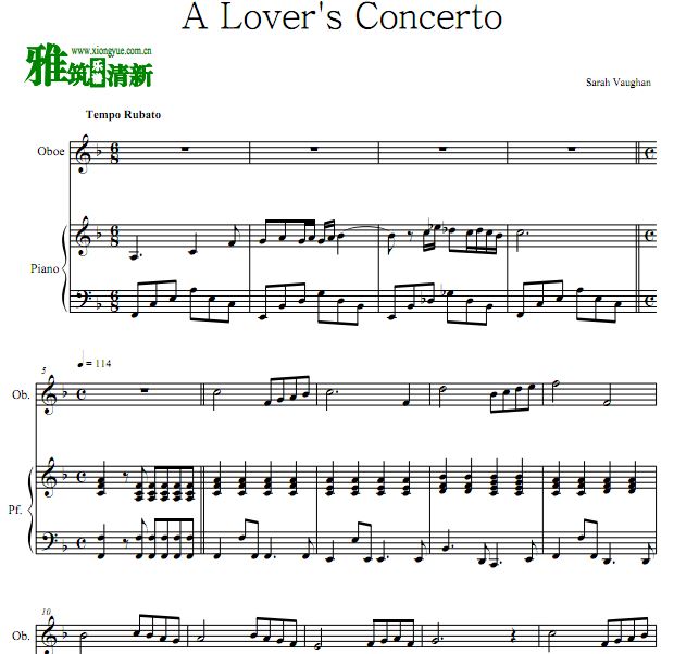 恋人协奏曲 A Lover's Concerto 双簧管谱
