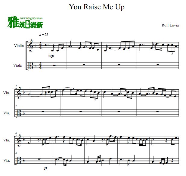 You Raise Me Up 小提琴中提琴二重奏谱