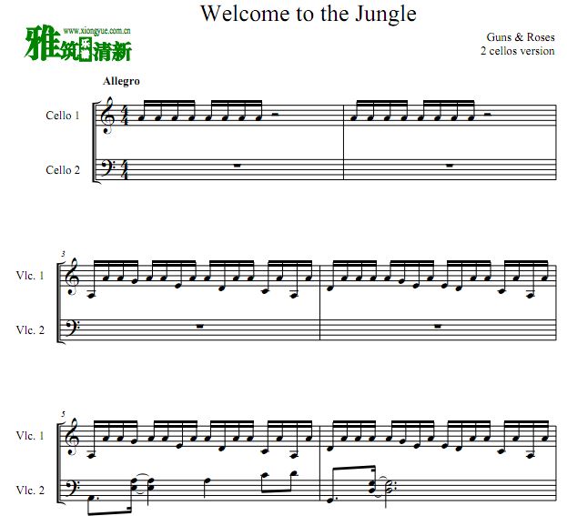2Cellos - Welcome to The Jungle大提琴二重奏谱