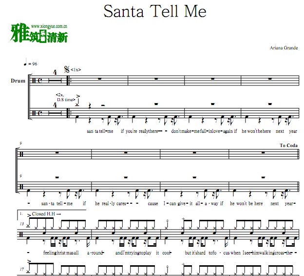 Santa Tell Me 架子鼓谱