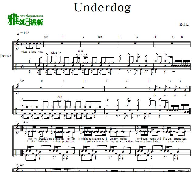 Exilia乐队架子鼓谱 Underdog 架子鼓谱