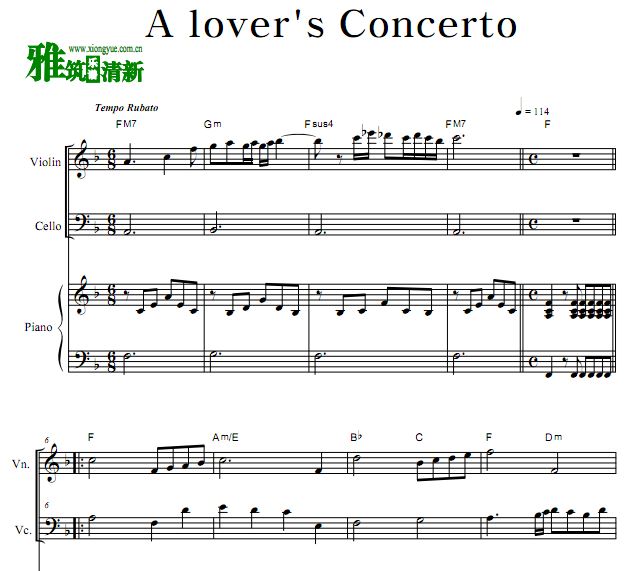 恋人协奏曲 A Lover's Concerto 小提大提钢琴三重奏谱