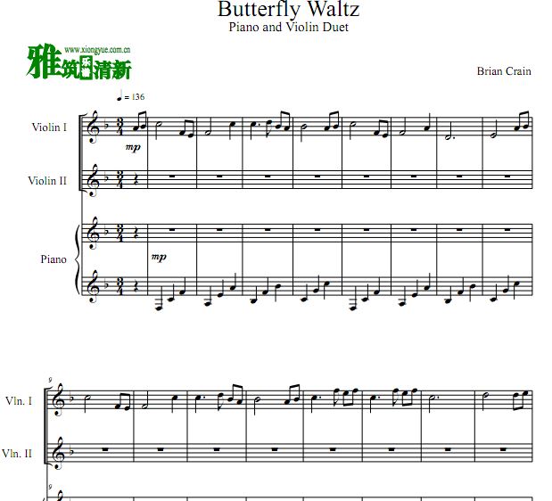 Butterfly Waltz小提琴钢琴三重奏谱