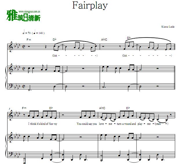 Kiana Lede - Fairplay钢琴谱 歌谱