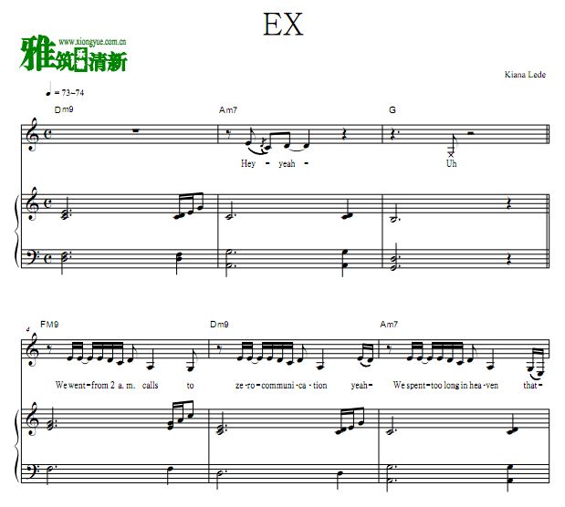Kiana Lede - EX 歌谱 正谱 钢琴谱