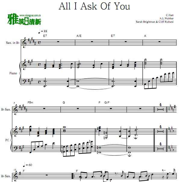 歌剧魅影  All I Ask Of You 次中音萨克斯谱
