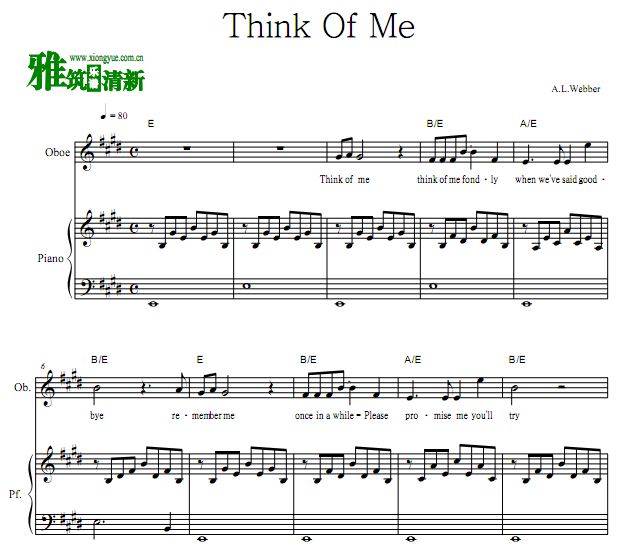 Think Of Me 双簧管钢琴合奏谱 