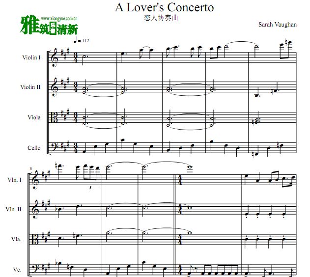 恋人协奏曲 A Lover's Concerto 弦乐四重奏谱