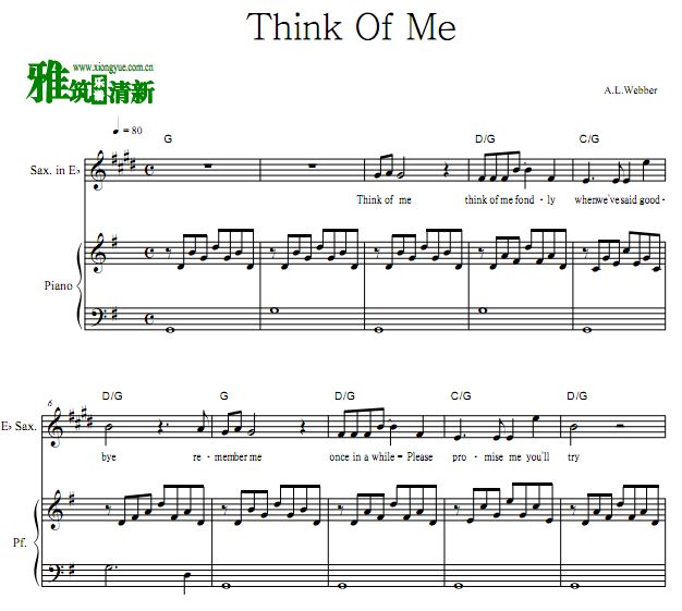 Think Of Me 中音萨克斯钢琴伴奏谱
