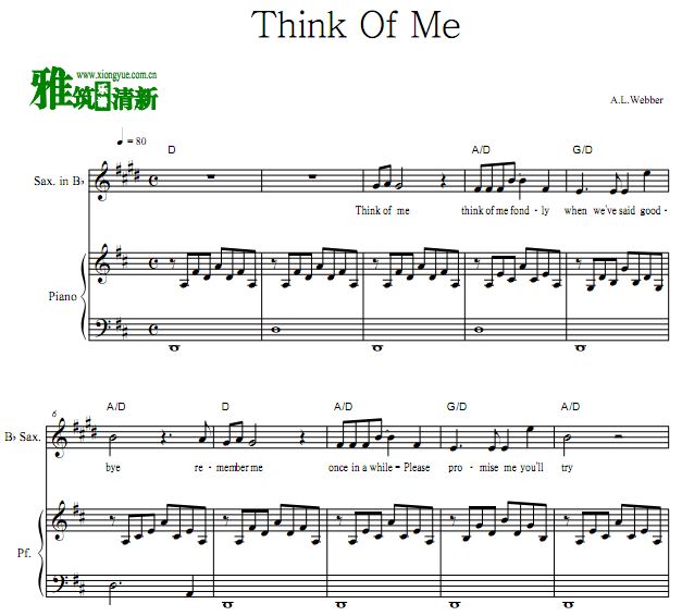 Think Of Me 降B萨克斯钢琴伴奏谱