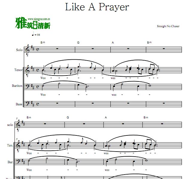Straight No Chaser合唱谱 -  Like A Prayer阿卡贝拉合唱谱