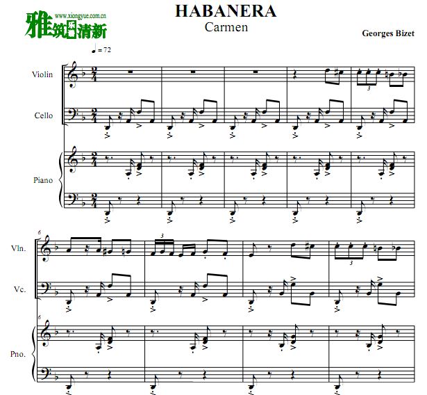 比才 habanera小提琴大提琴钢琴谱