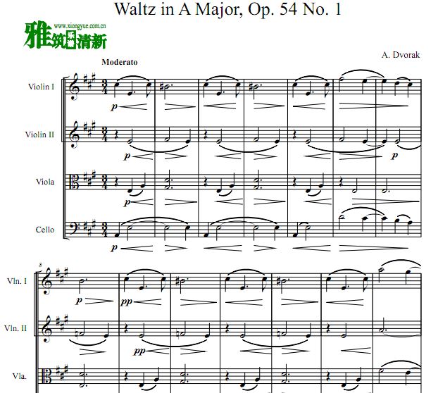 德沃夏克 圆舞曲 Op.54 No.1 弦乐四重奏谱