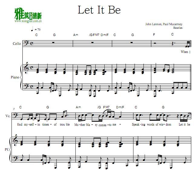 披头士 Let It Be大提琴钢琴伴奏谱