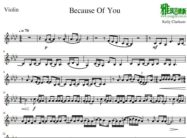 Because Of You 小提琴谱