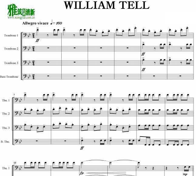 威廉退尔William Tell 长号四重奏谱