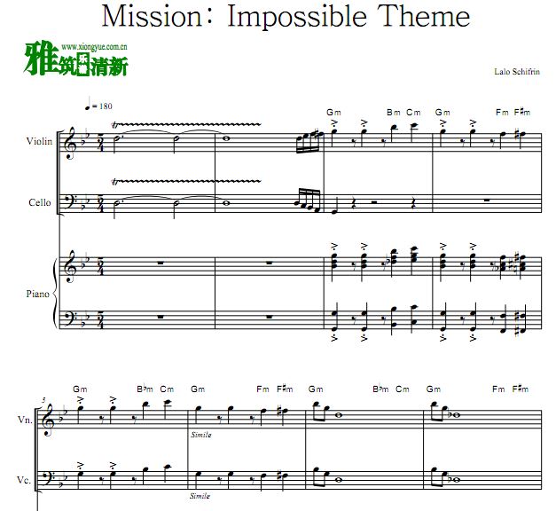 Mission：Impossible Theme 碟中谍小提琴大提琴二重奏 钢琴伴奏谱